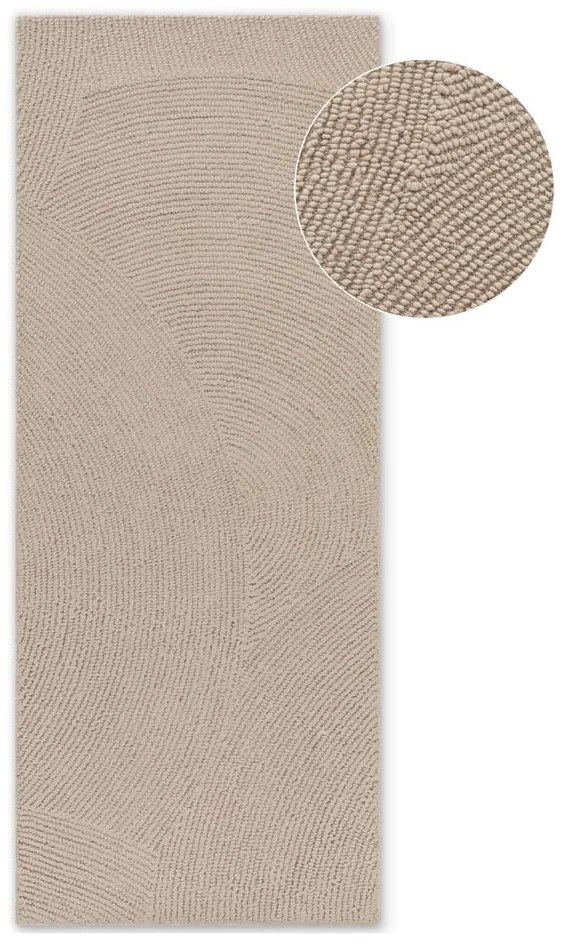 Бежова ръчно изработена вълнена пътека 80x300 cm Calmio – Hanse Home