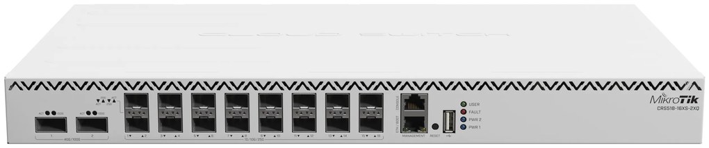 Комутатор Mikrotik CRS518-16XS-2XQ-RM 2x 100 Gigabit QSFP28 порта и 16x 25 Gigabit SFP28 порта