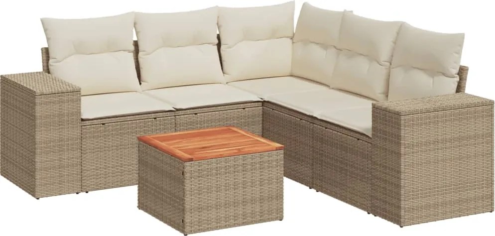 3257773 vidaXL Градински диван с възглавници, 6 части, бежов полиратан