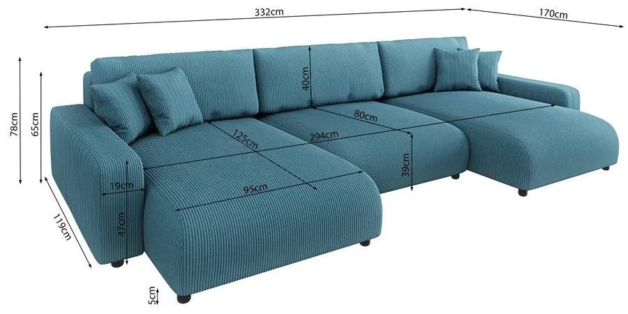 Тюркоазен ъглов диван с място за съхранение от рипсено кадифе Sara – Ropez