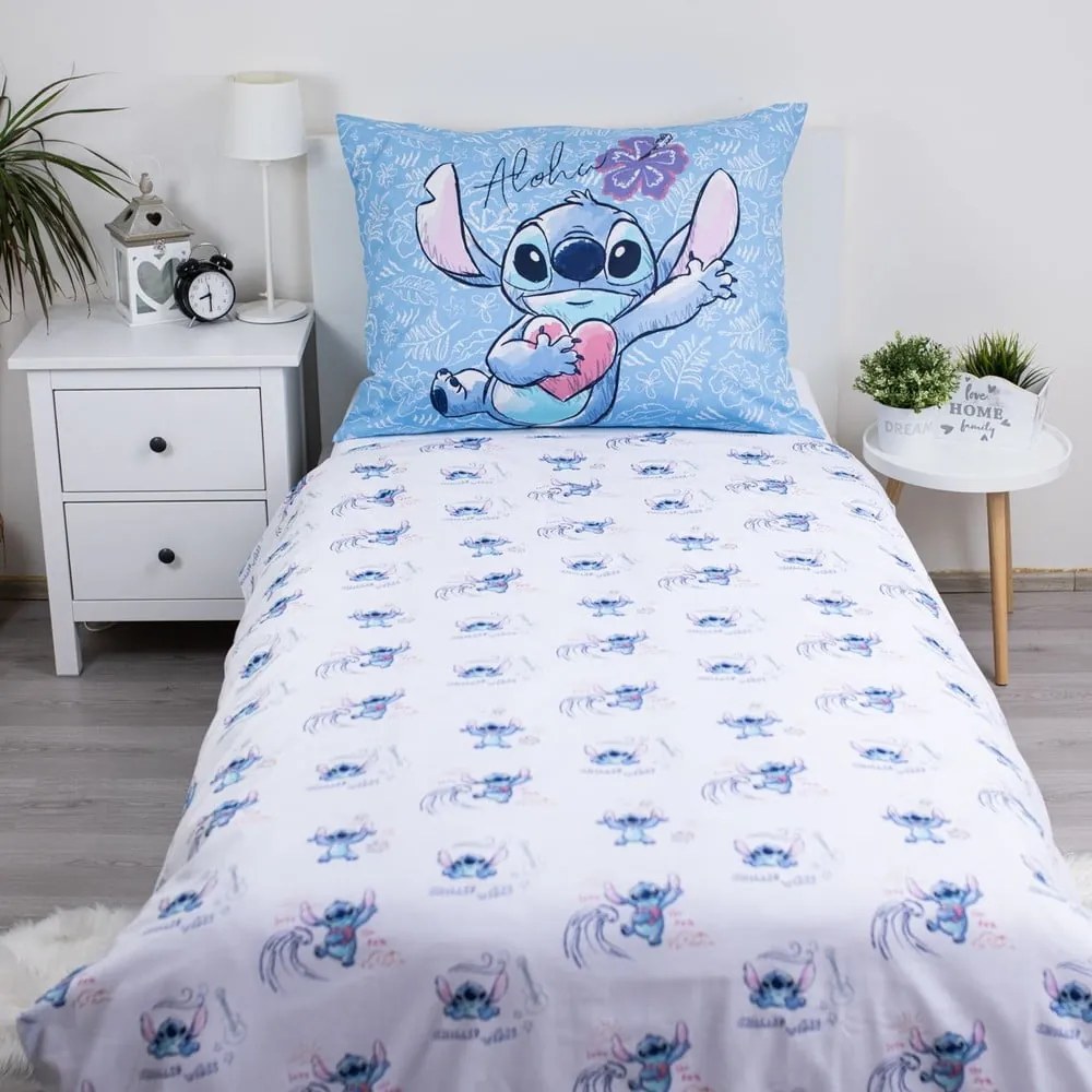 Синьо единично памучно детско спално бельо 140x200 cm Lilo and Stitch "Wave" – Jerry Fabrics