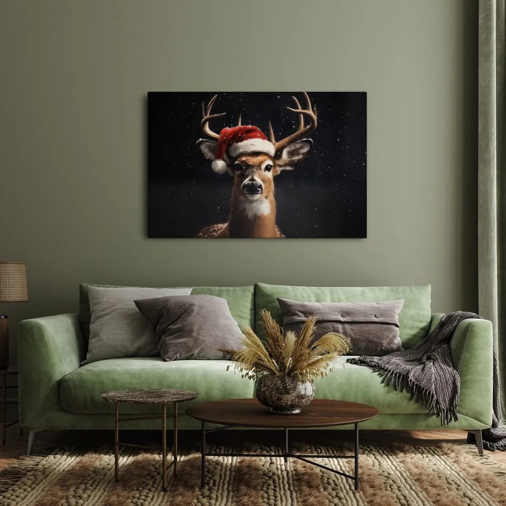 Картина на платно – Сладък коледен елен през нощта