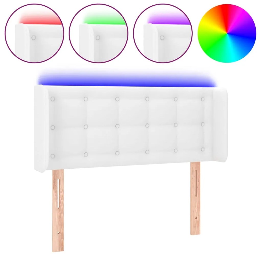 3123315 vidaXL LED горна табла за легло, бяла, 93x16x78/88 см, изкуствена кожа