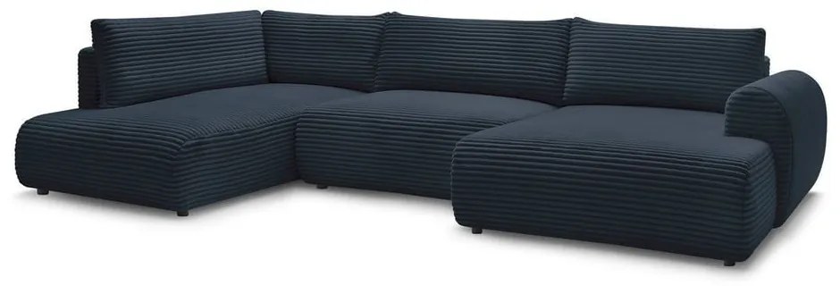 Тъмносин разтегателен ъглов диван от рипсено кадифе (десен ъгъл/"U" форма) Lucien – Bobochic Paris