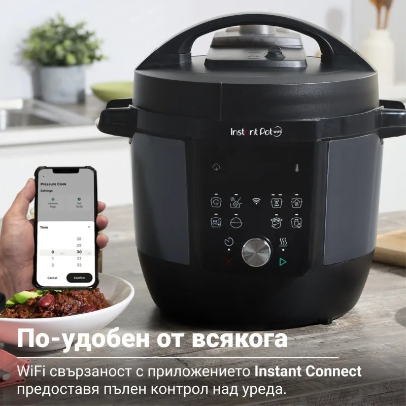 Мултикукър Instant Pot Plus 60 WiFi, 1000W, 5.7 л, 9 програми, WiFi управление, LCD дисплей, Неръждаема стомана, Черен