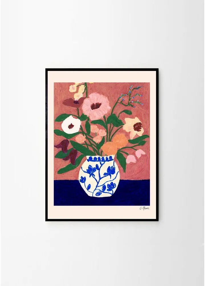 Постер 30x40 cm Flowers on Blue Table – Carla Llanos – The Poster Club