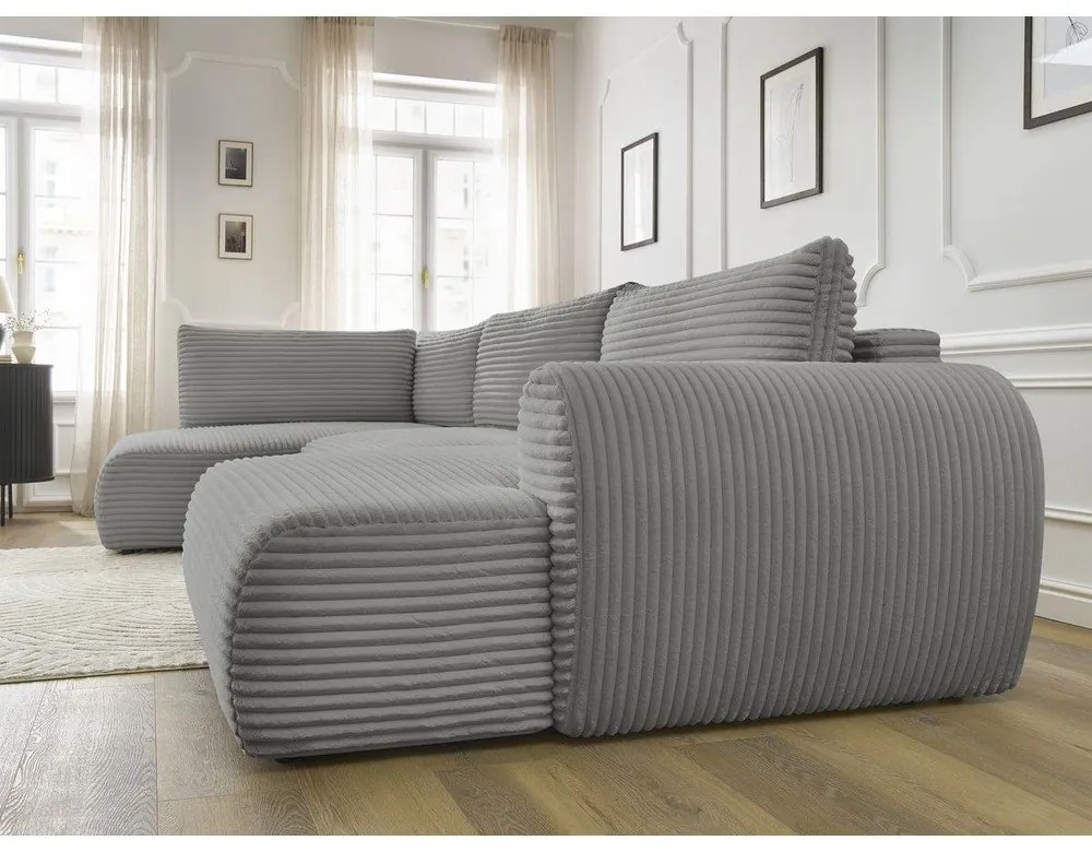 Тъмносив разтегателен ъглов диван от рипсено кадифе (десен ъгъл/"U" форма) Lucien – Bobochic Paris