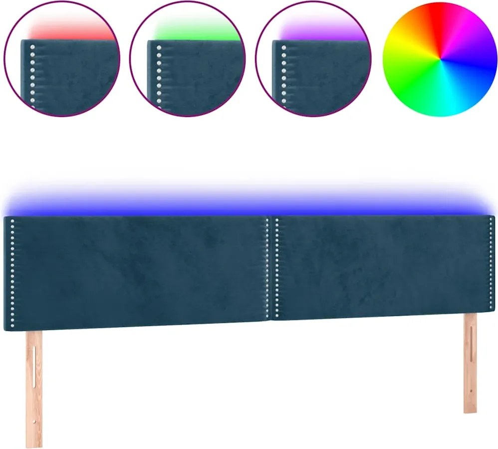 3121536 vidaXL LED горна табла за легло, тъмносиня, 180x5x78/88 см, кадифе