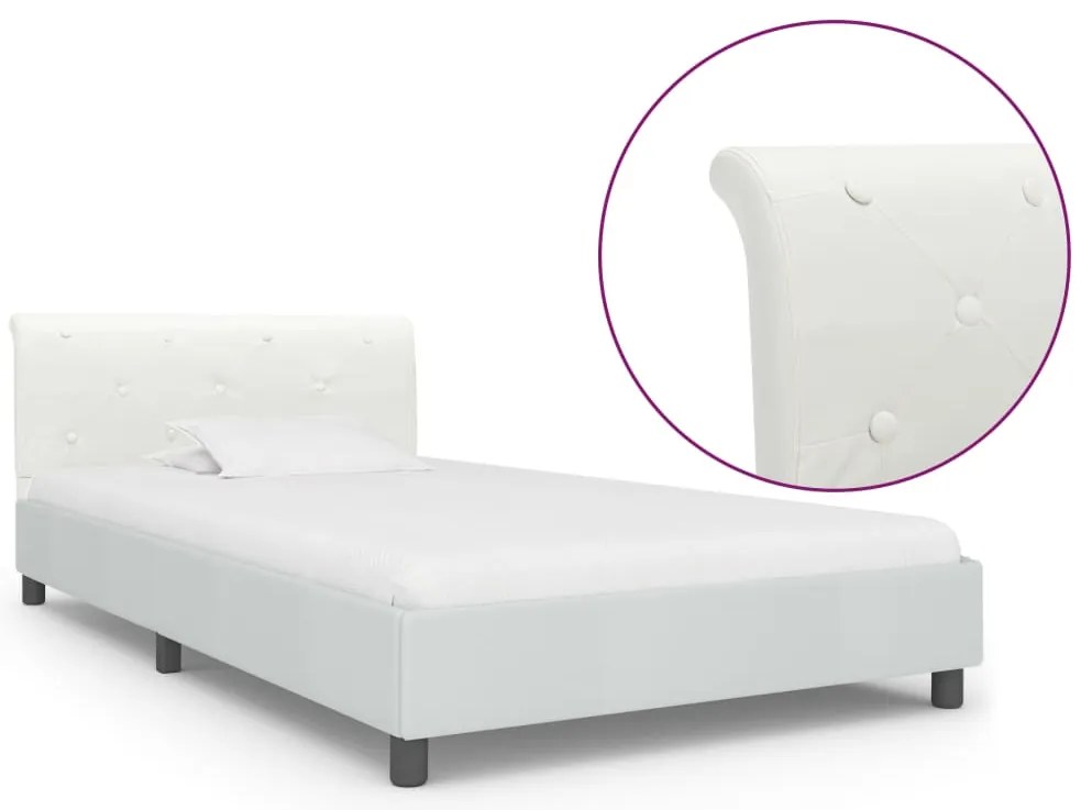 284870 vidaXL Рамка за легло, бяла, изкуствена кожа, 90x200 cм
