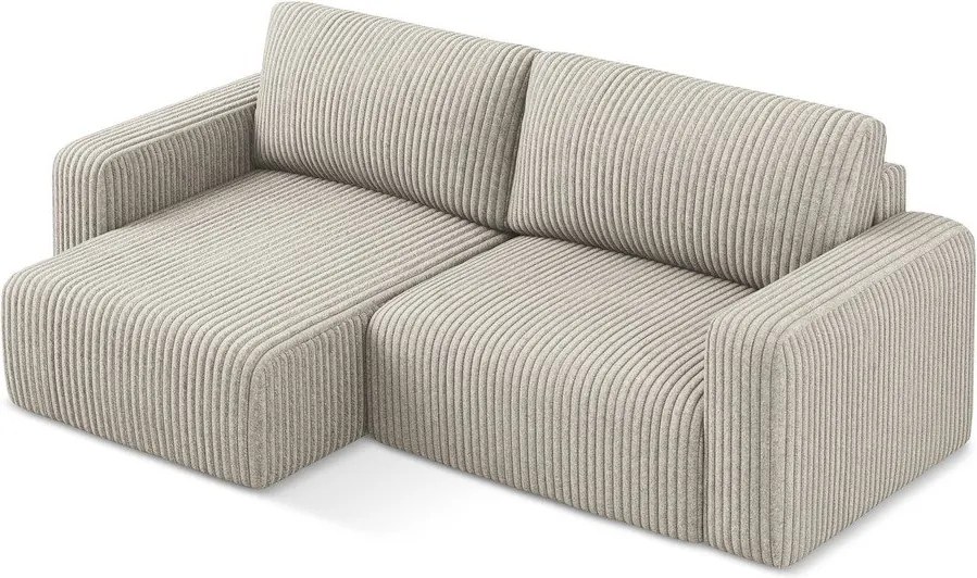 Бежов сгъваем/с място за съхранение ъглов диван от рипсено кадифе (ляв ъгъл) Kona – Makamii