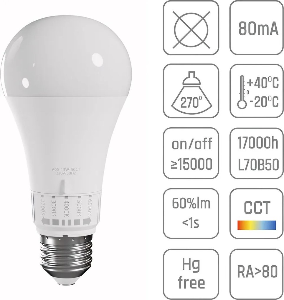 LED крушка 5 цвята светлина GLS E27 230V 10W 5CCT