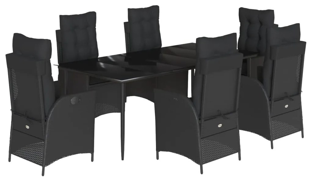 3213181 vidaXL Градински трапезен комплект 7 части възглавници черен полиратан