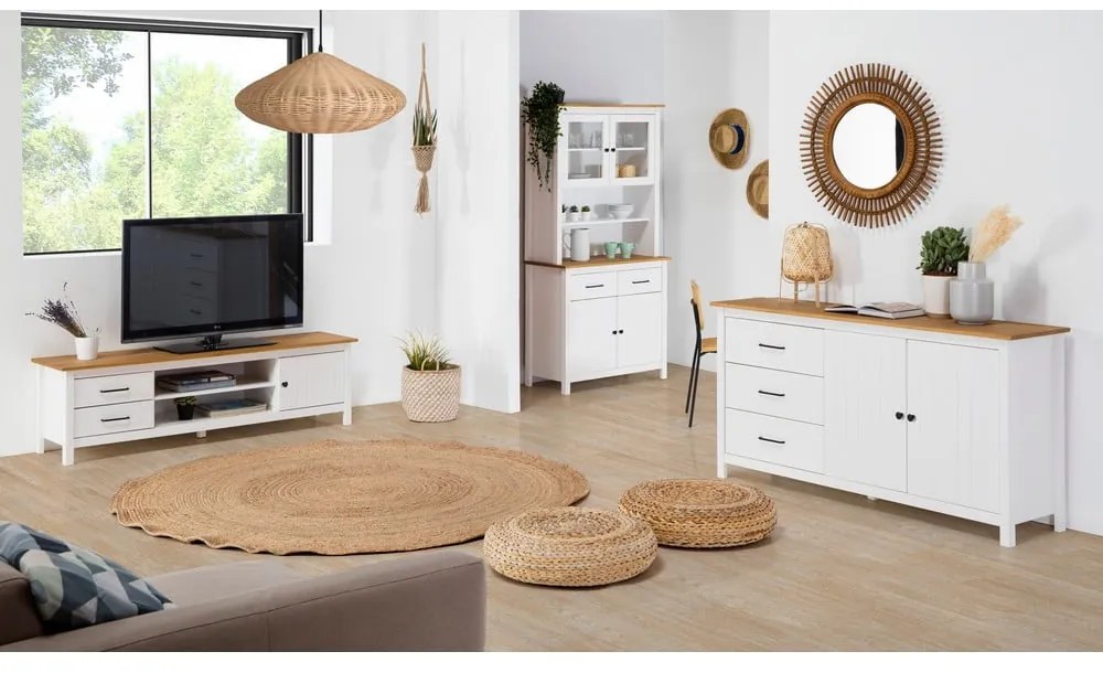 Бяла маса за телевизор от масивен бор 158x47 cm Miranda – Marckeric