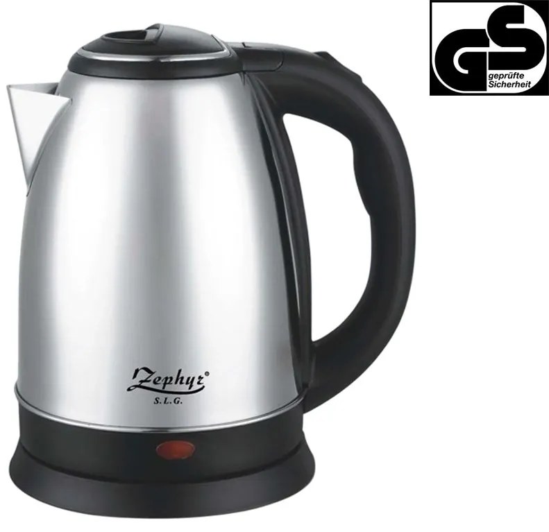 Електрическа кана Zephyr ZP-1230-SG, 2000W, 1.8 L, Защита, Инокс/черен GS Стандарт