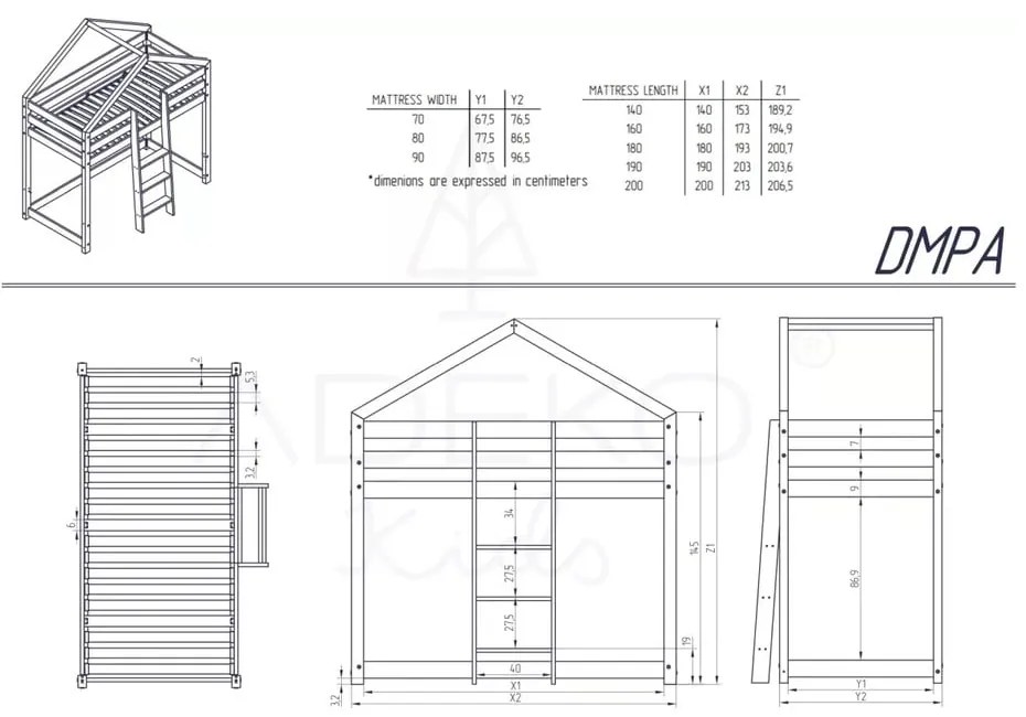Двуетажно легло тип къща от борова дървесина Mila DMPA, 80 x 160 cm - Adeko
