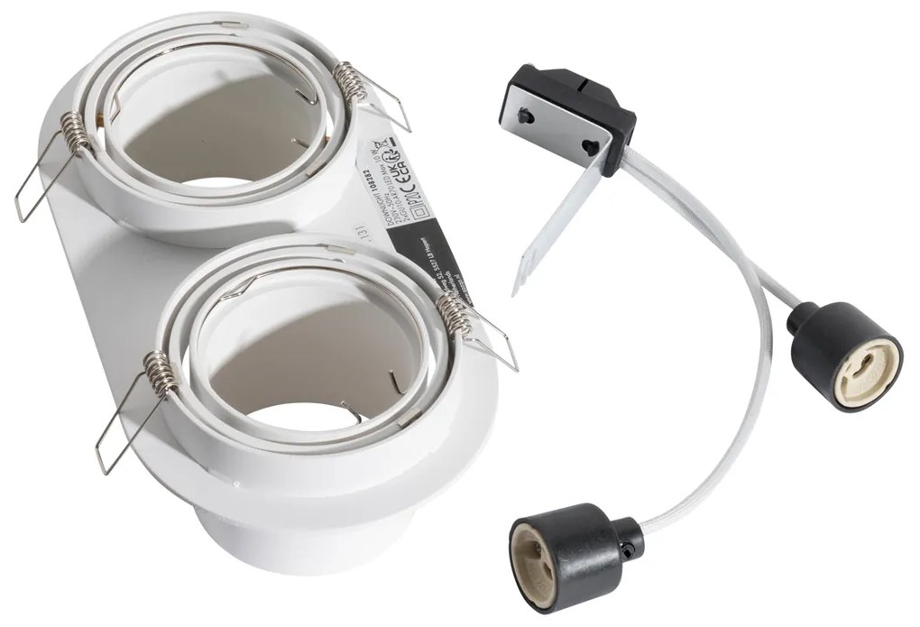 Кръгъл вграден прожектор бял GU10 70mm накланящ се 2-светлинен - Installa