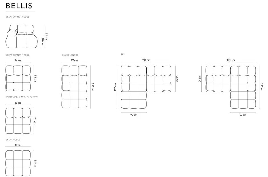 Ъглов диван от черно кадифе (ляв ъгъл) Bellis - Micadoni Home