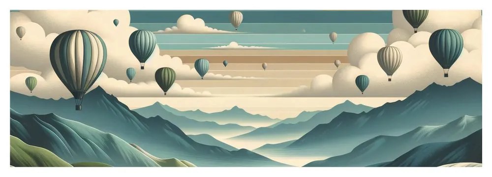 Картина на платно – Планини и небе, пълни с балони