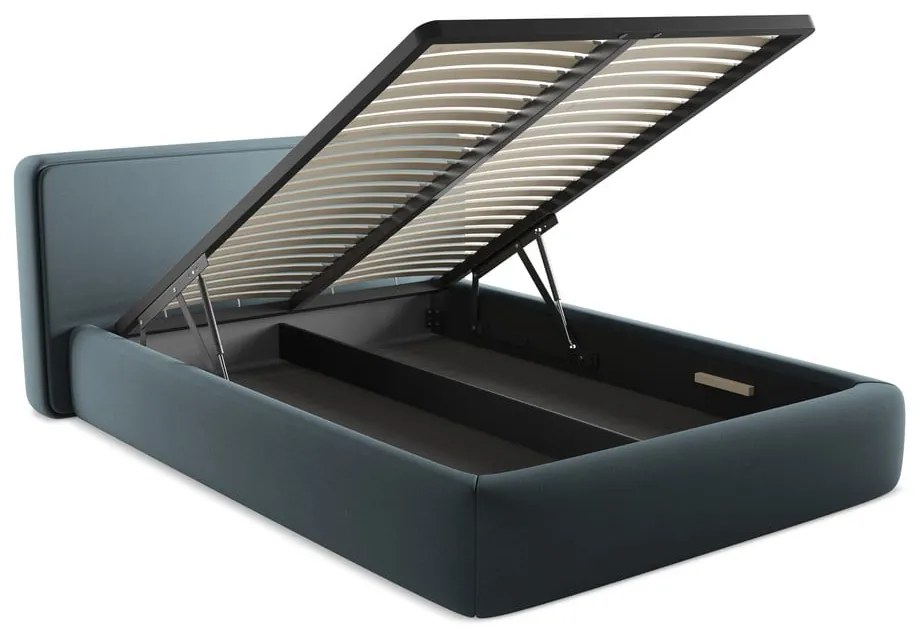 Синьо двойно тапицирано легло с място за съхранение и включена подматрачна рамка 140x200 cm Kiana – Makamii
