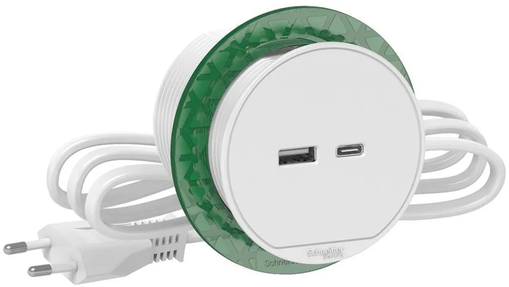 SE Модул за вграждане в бюро 2xUSB тип A+C, кабел 2м, цвят Бял Unica System+  - INS44008