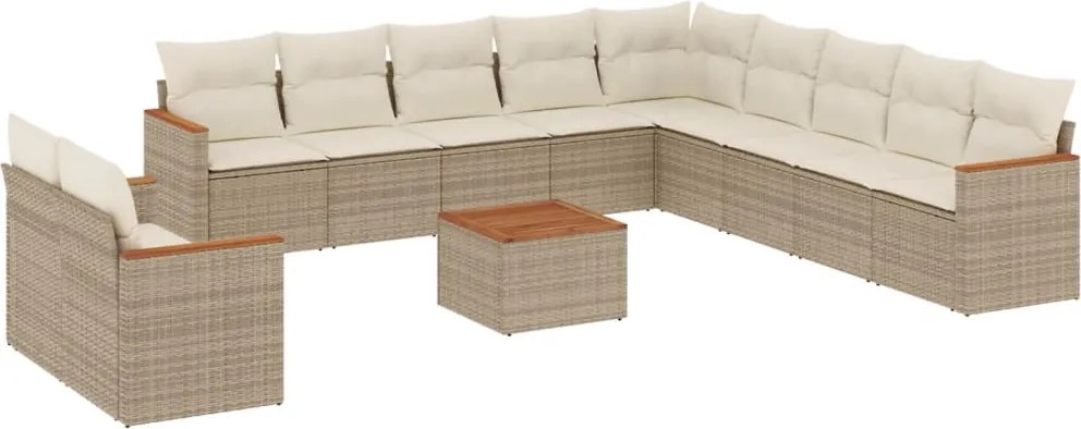 3226135 vidaXL Градински диван с възглавници, 12 части, бежов полиратан