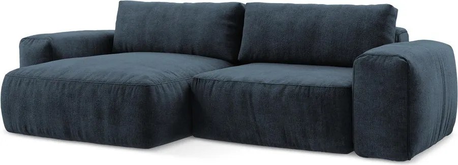 Тъмносин шенилов сгъваем ъглов диван (ляв ъгъл) Kuki – Makamii