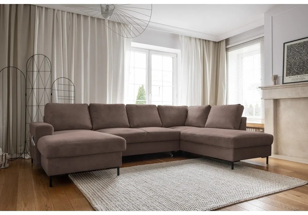 Кафяв разтегателен ъглов диван от рипсено кадифе (десен ъгъл) Lofty Lilly – Miuform