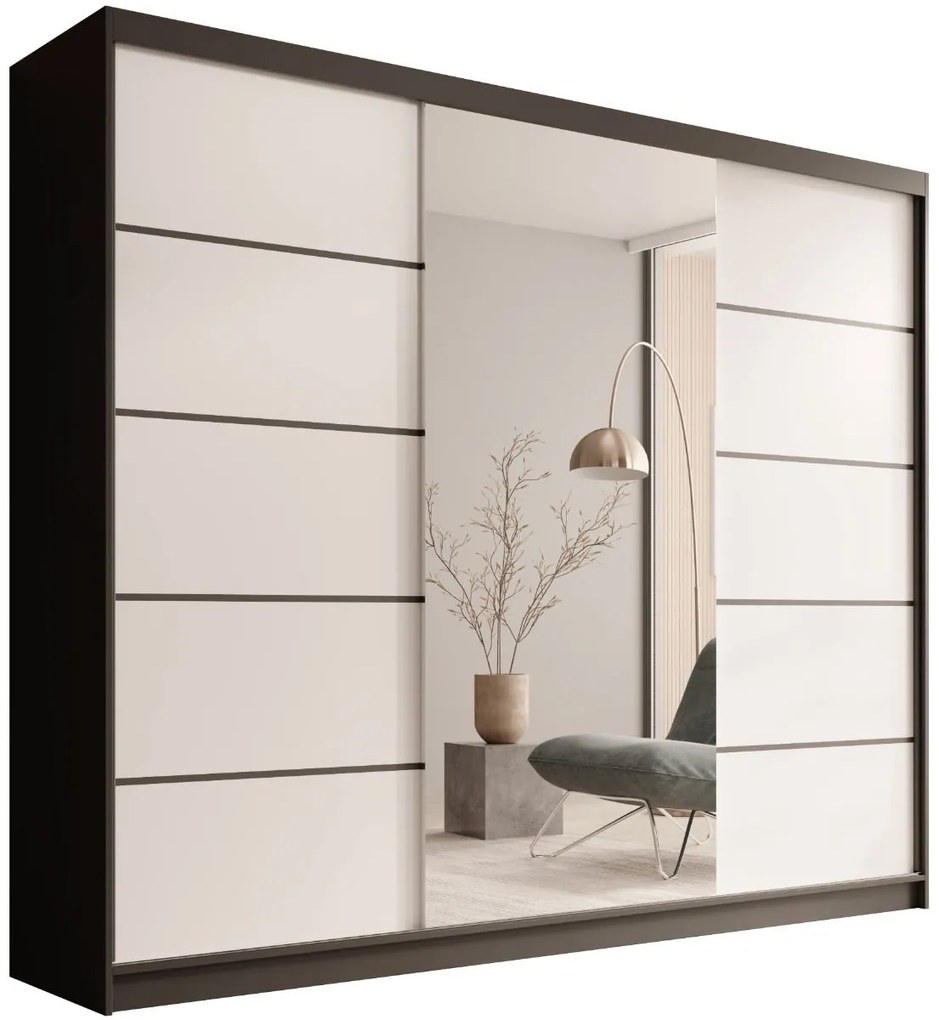 Гардероб Galadriel 250 с плъзгащи врати-Черен-Бял