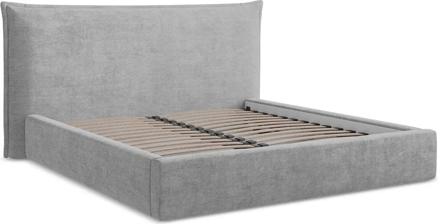 Светлосиво двойно легло 180x200 cm тапицирано с място за съхранение с включена подматрачна рамка Esala – Makamii
