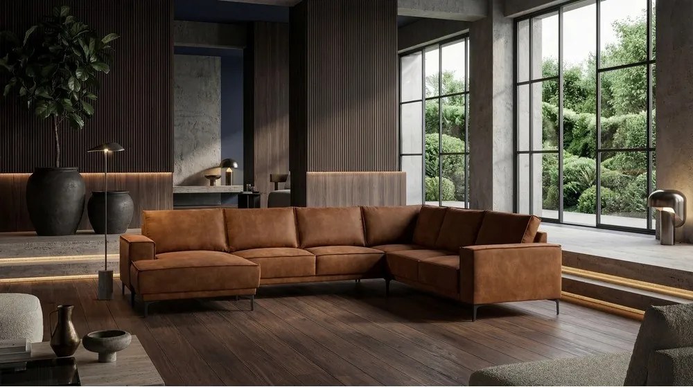 Кафяв ъглов диван от изкуствена кожа (ляв ъгъл/"U") Copenhagen - Scandic