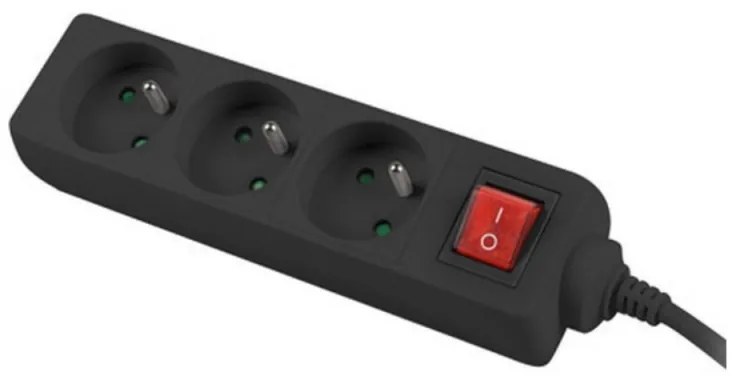 Разклонител LANBERG, 2.500W, 1.5метра, 3 контакта, Защита от деца, Светлинен индикатор, ON/OFF бутон, Черен