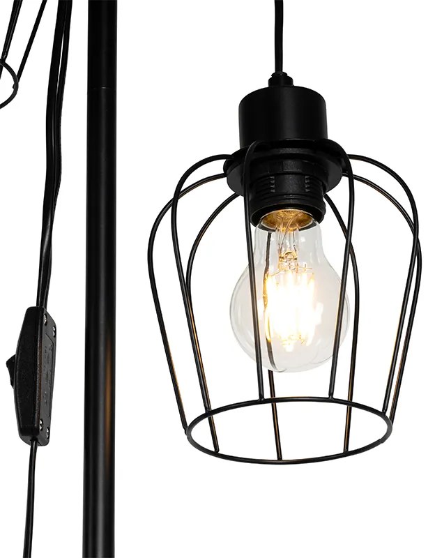 Рустикална подова лампа черна с дърво 2-светлина - Stronk