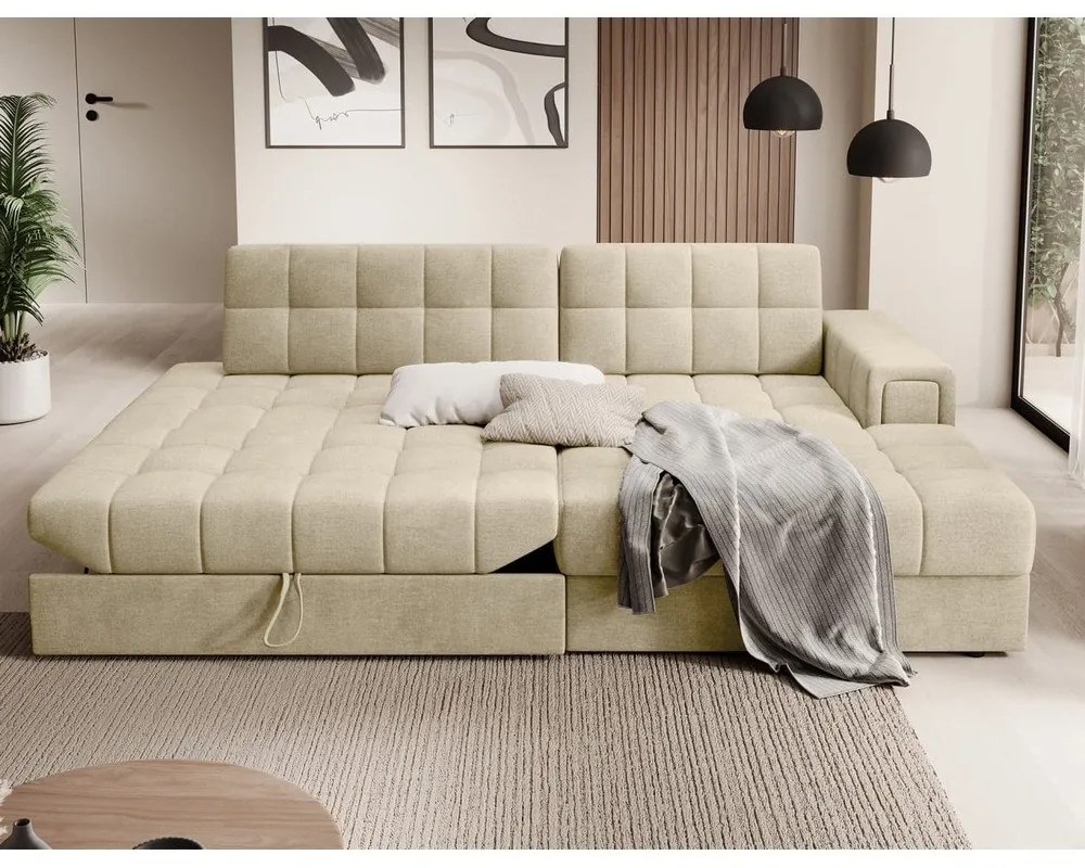 Светлокафяв кадифен сгъваем ъглов диван (десен ъгъл) Blezalt – ELTAP