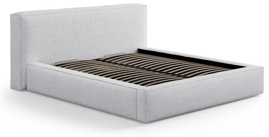 Светлосиво двойно легло 180x200 cm тапицирано с място за съхранение с включена подматрачна рамка Simon Olivia – Micadoni