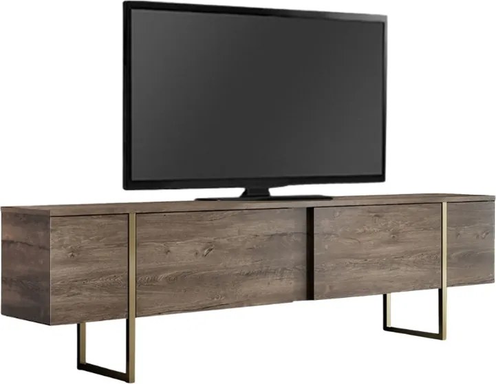 Luxe melamine TV furniture in walnut - gold color 180x30x50см.
