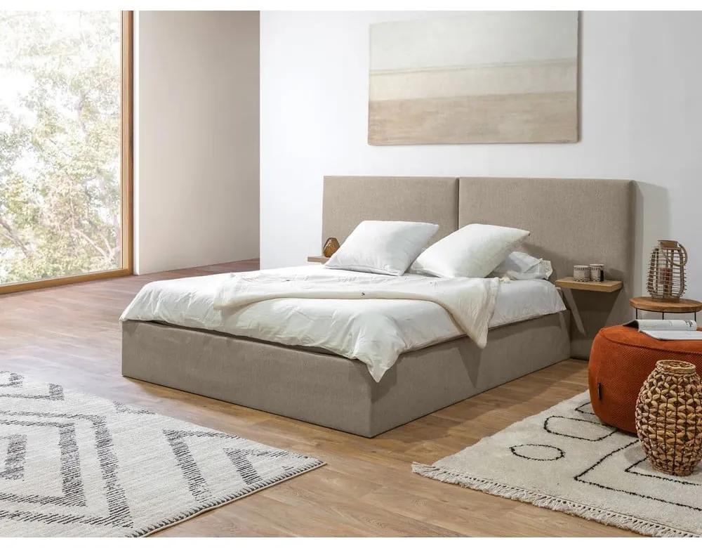Бежово тапицирано двойно легло с място за съхранение с решетка 160x200 cm Blandine - Bobochic Paris