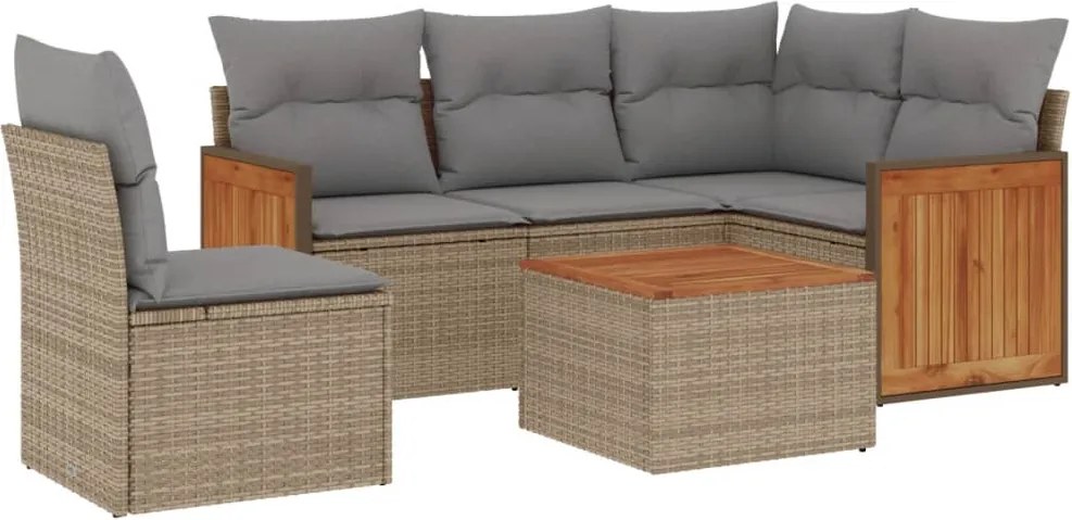 3260064 vidaXL Градински диван с възглавници, 6 части, бежов полиратан