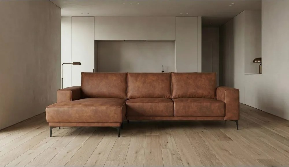 Кафяв ъглов диван от изкуствена кожа (ляв ъгъл) Copenhagen - Scandic