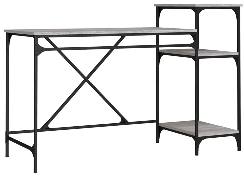 826712 vidaXL Бюро с рафтове сив сонома 135x50x90 см инженерно дърво и желязо