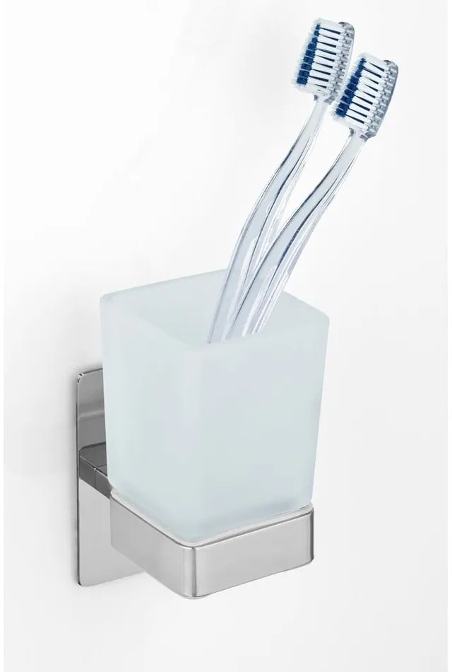 Самозалепваща стъклена чаша за четки за зъби в лъскаво сребристо Genova – Wenko