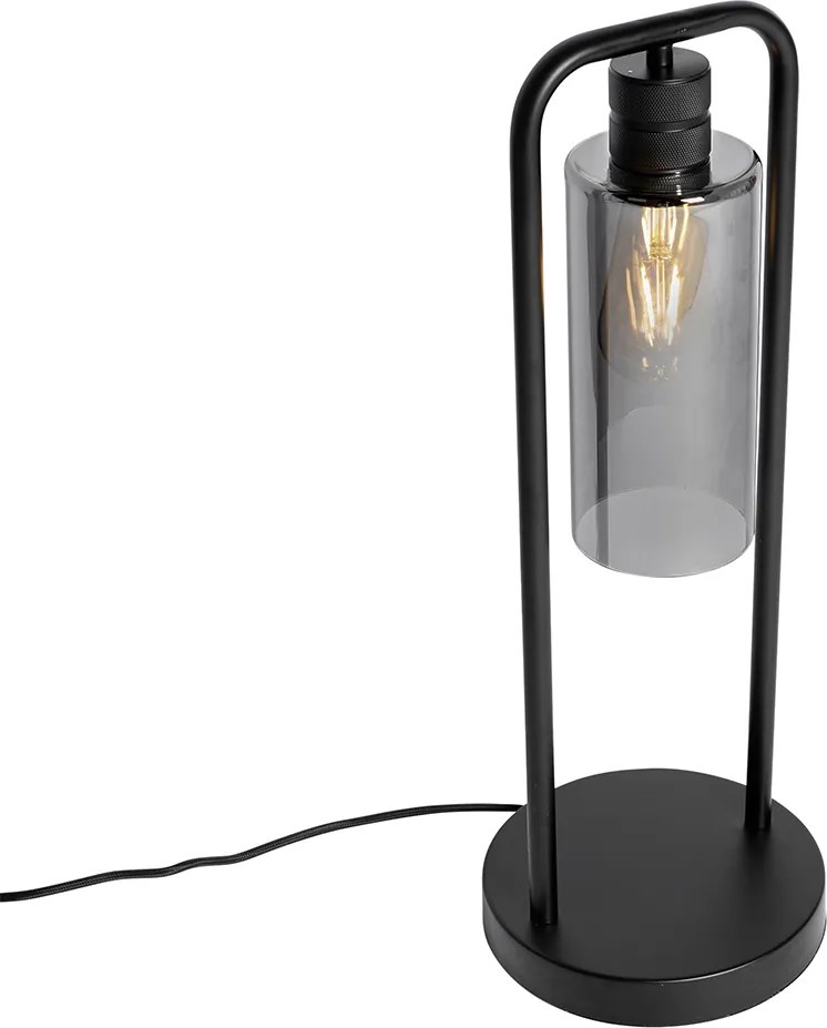 Модерна настолна лампа черна с опушено стъкло - Stavelot