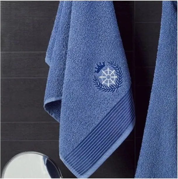Син памучен халат за баня и кърпа в комплект размер S/M – Mila Home