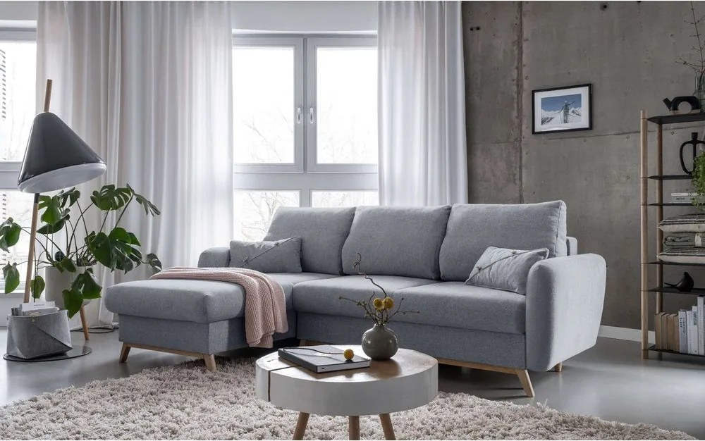 Светлосив ъглов разтегателен диван, ляв ъгъл Scandic Lagom - Miuform