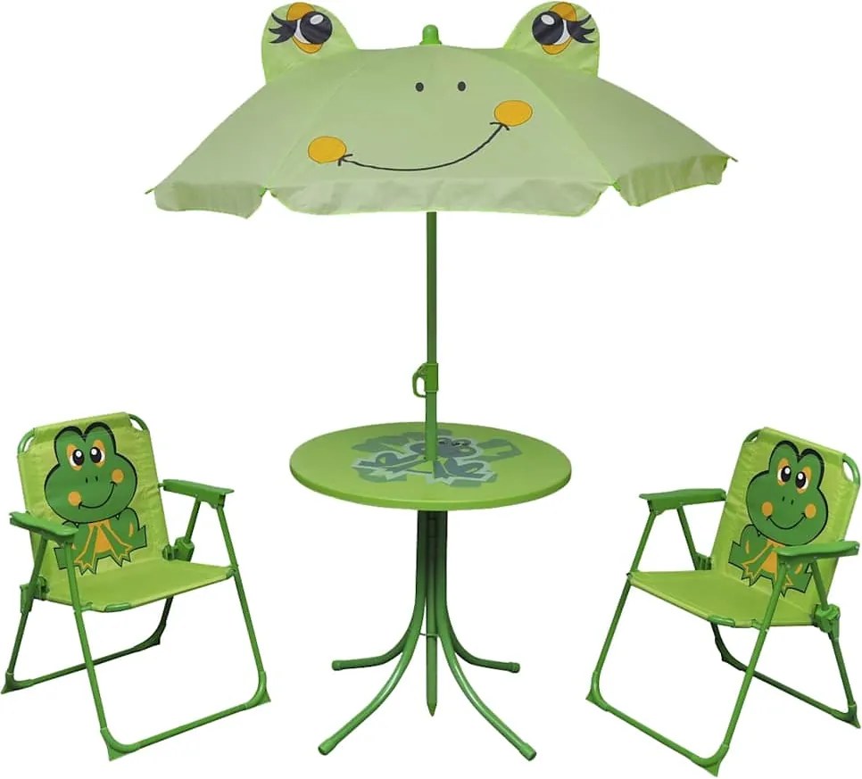 41843 vidaXL Детски градински бистро комплект от 3 части, с чадър, зелен