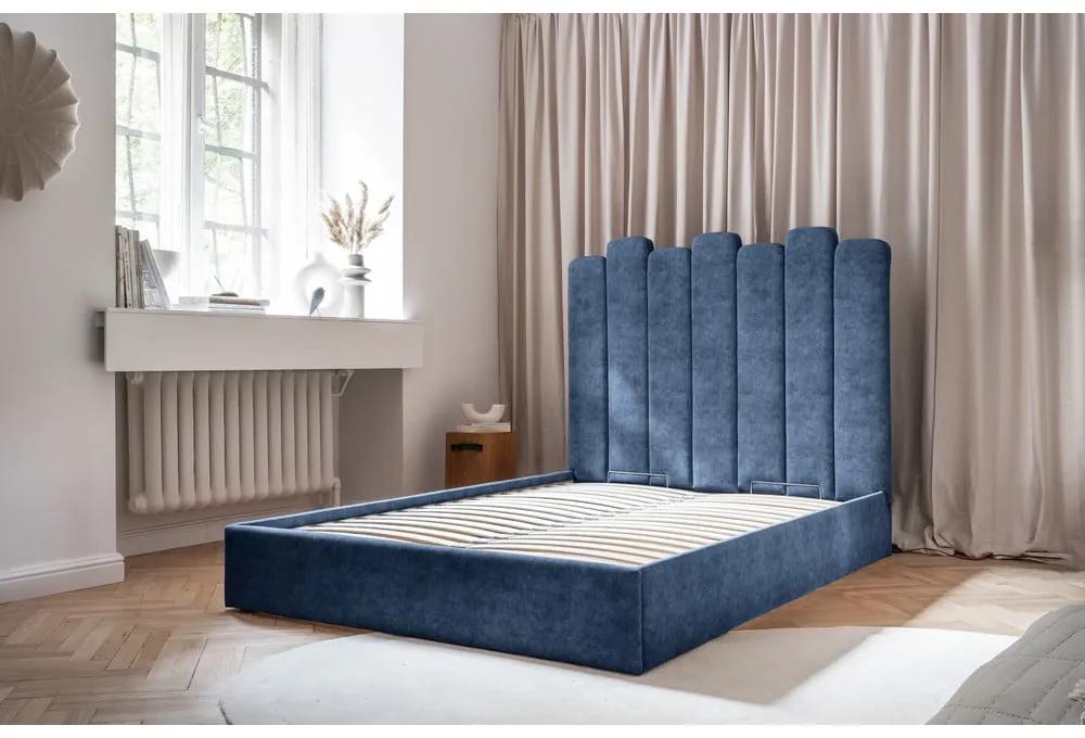 Синьо тапицирано двойно легло с място за съхранение и решетка180x200 cm Dreamy Aurora - Miuform