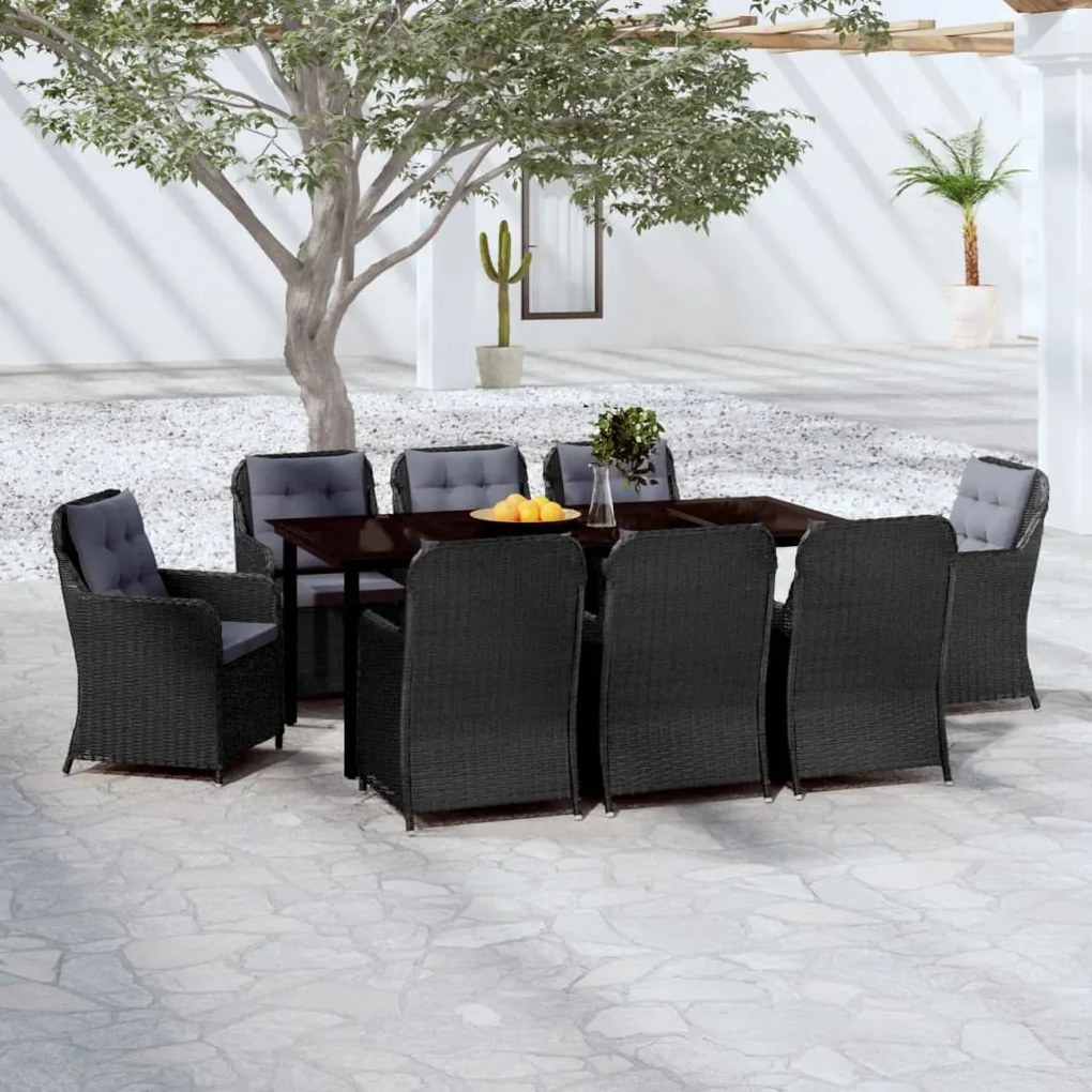 3099564 vidaXL Градински трапезен комплект, 9 части, черен