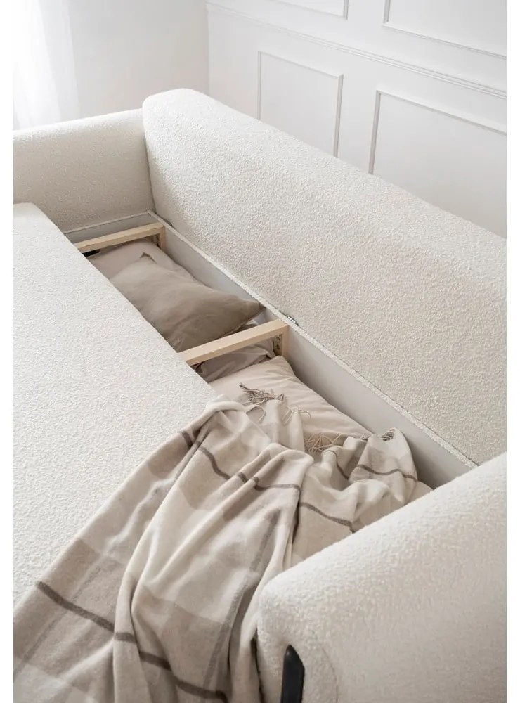 Сгъваем/с място за съхранение диван от прежда с примки от букле в цвят слонова кост 244 cm Arcadova – ELTAP