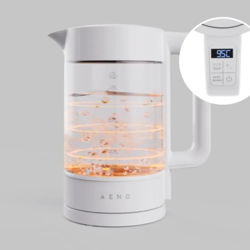 Електрическа кана за вода AENO AEK0005, 2200W, 1.7 л, 40-100°C, 360° основа, STRIX, LED дисплей, Филтър, Бял
