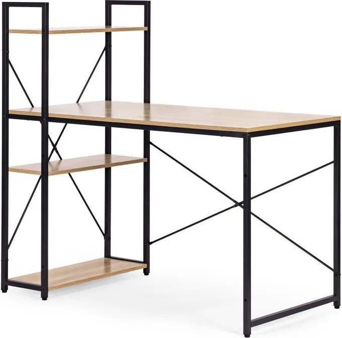 Компютърно бюро ModernHome, дървено, с рафтове за съхранение, подсилена метална конструкция, 120х60см, бежов цвят