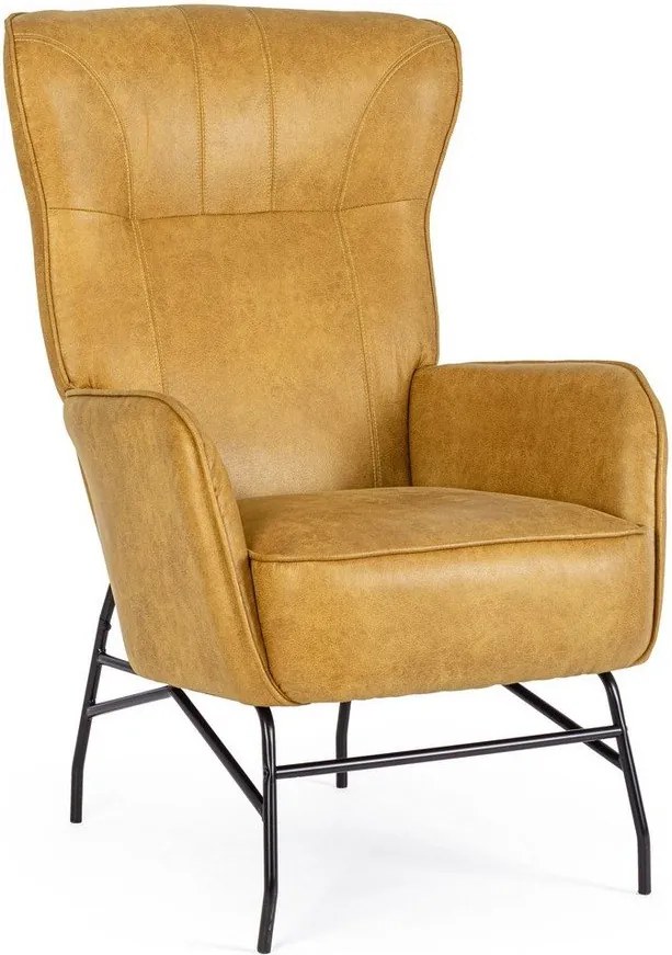 Кресло от изкуствена кожа в цвят горчица Nasira – Bizzotto